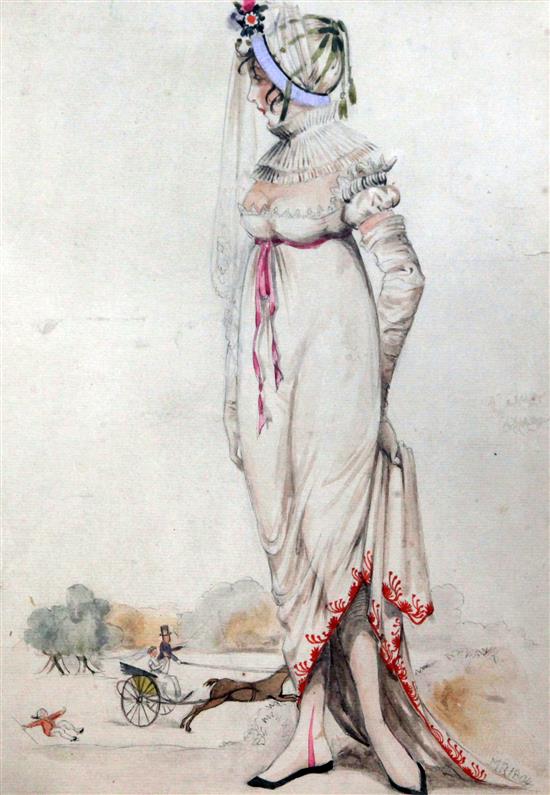 M.R. 1804 Portrait of a bride with amusing vignette in the background 13 x 9in.